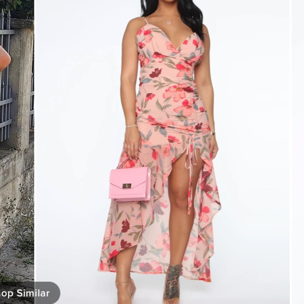 Gorgeous floral dress with pull side to adjust length of bottom